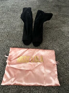Miss Lola Black Peep-Toe Sock Booties Size 8